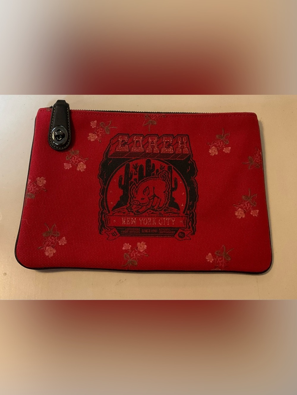 Coach Red Pig Graphic Wristlet Pouch
